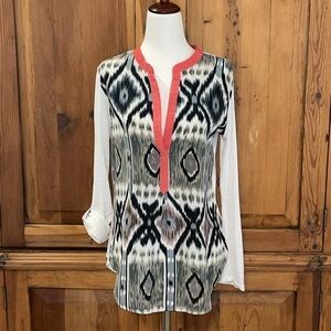 Tiny by Anthropologie Playful IKAT Print V Neck Blouse Sz. S
